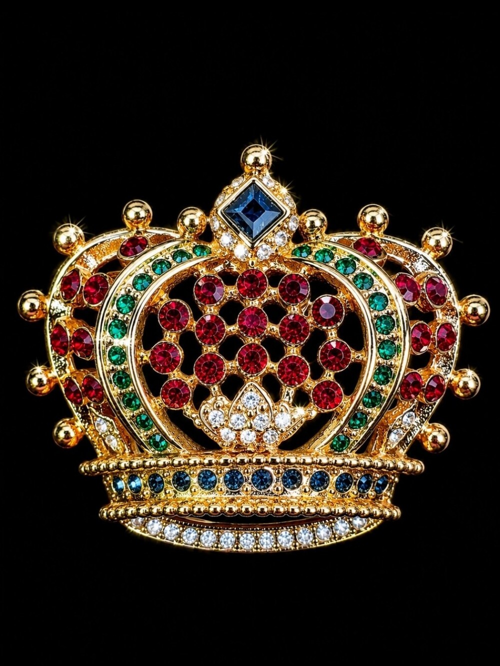 Kenneth Jay Lane KJL Gold Tone Plated Crown Tiara Queen Multi Rhinestone Brooch